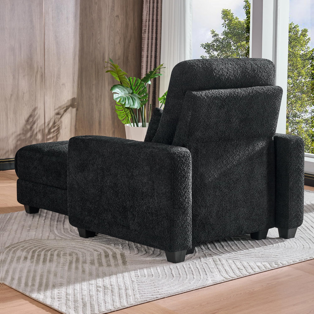 LITVZ Power Reclining Sleeper Chairs, Heavy Duty Recliner Chair That Turns Into A Bed with Lumbar Pillow, Cup Holder and Wireless Charging, Wall Hugger Recliners for Small Spaces, Black LITVZ