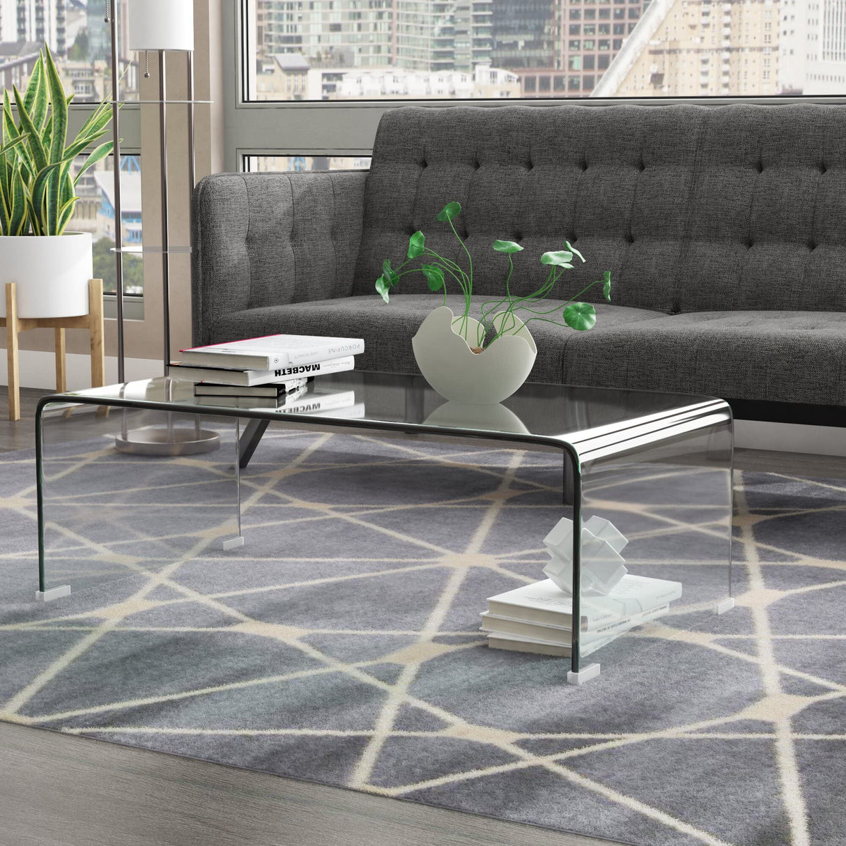 Meihua Glass Coffee Table for Living Room, Clear Coffee Table with 0.47 inch Tempered Glass, Small Modern Coffee Table. Meihua