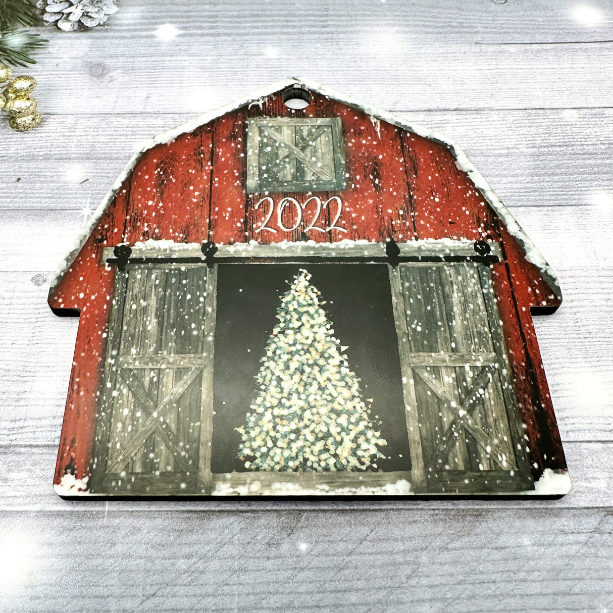 Personalized Christmas Ornaments 2024 Red Barn Farmhouse Wood Custom Farm Gift Stocking Stuffer Handmade by The Painted Pug (Red Barn Personalized) The Painted Pug