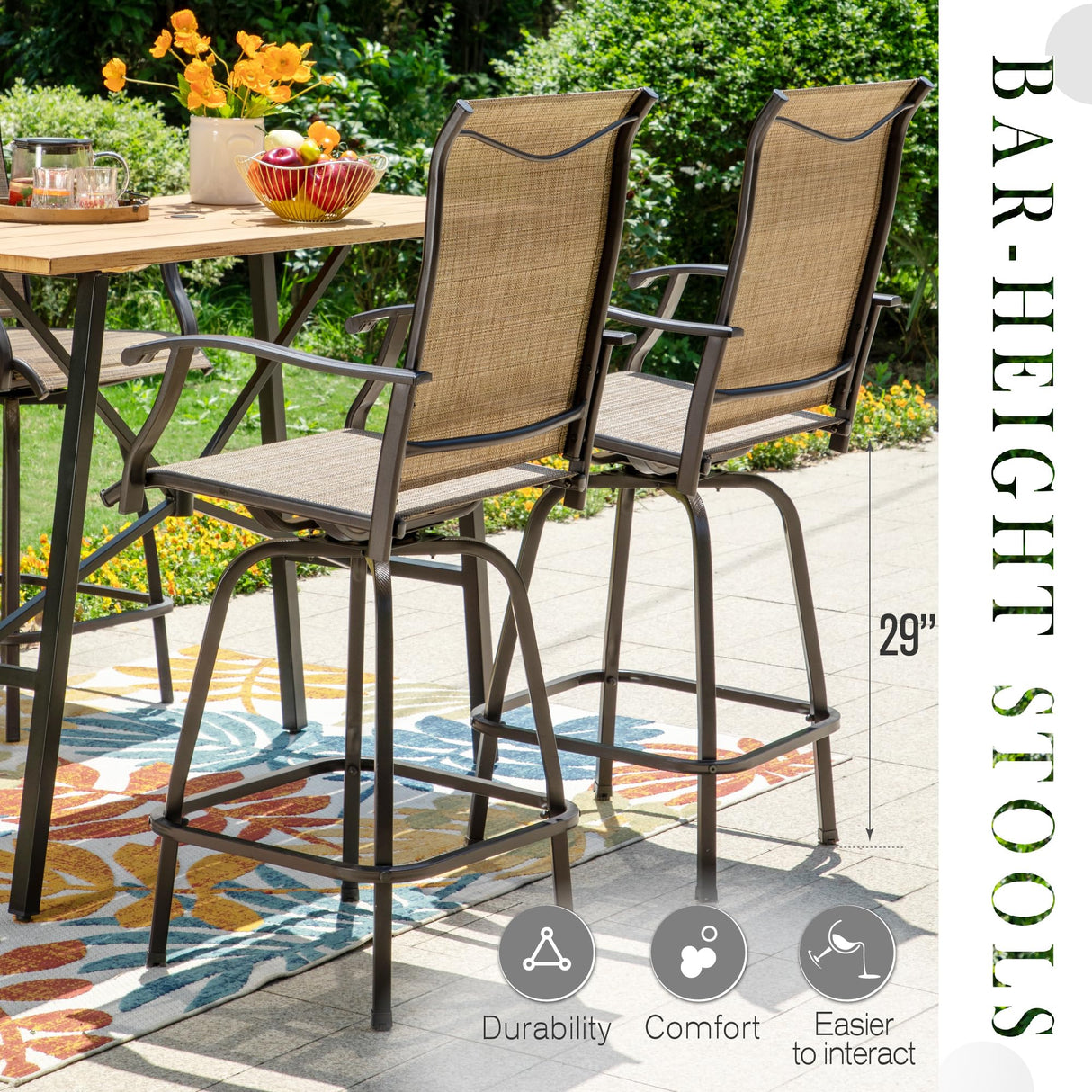 Sophia & William Outdoor Bar Set, Patio Bar Table and Chairs Set, Bar Height Patio Set - 6 x Swivel Bar Chairs(Brown), 1 x Rectangular Bar Table(Black) Sophia & William