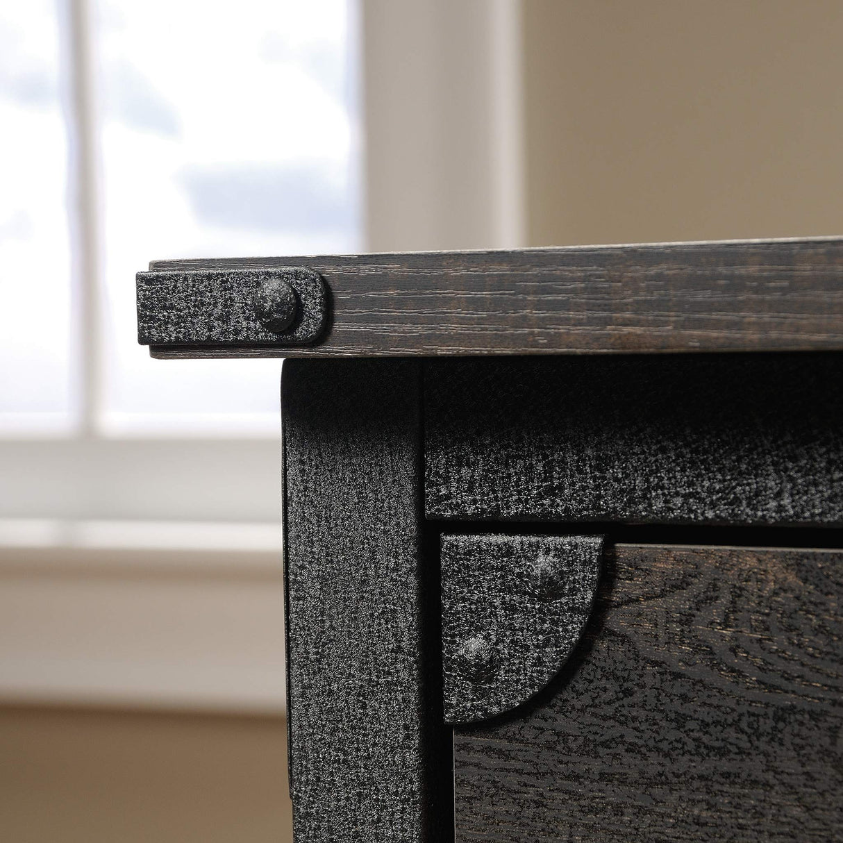 Sauder Steel River File Pedestal, L: 20.87" x W: 23.86" x H: 26.58", Carbon Oak Finish Sauder