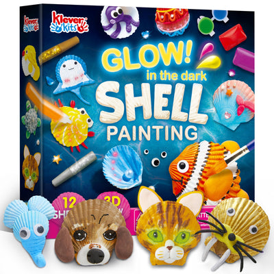 Klever Kits 12 Glow in The Dark Sea Shell Painting Kit-Arts & Crafts for Boys and Girls Ages 6-12, Art Supplies, Kids Craft Paint Kits, Creative Art Toys for Birthday Party Gift