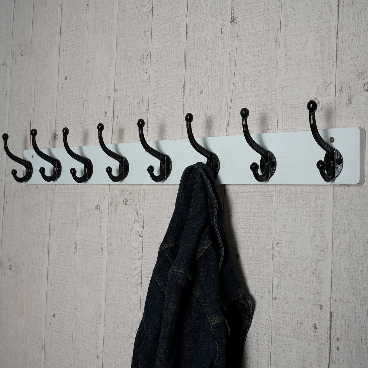 WEBI Rustic Coat Rack Wall Mount,5 Cast Iron Coat Hooks Wall Mounted,Heavy Duty Wall Coat Hanger,Vintage Hooks for Hanging Coats,Clothes,Black on White WEBI