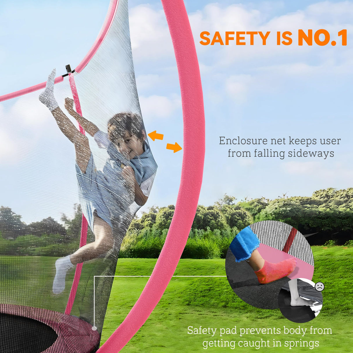 Soozier 10ft Trampoline Outdoor, Recreational Trampoline with Net Enclosure, Curved Poles and Safety Spring Cover for Kid Adults, ASTM Approved, Pink Soozier