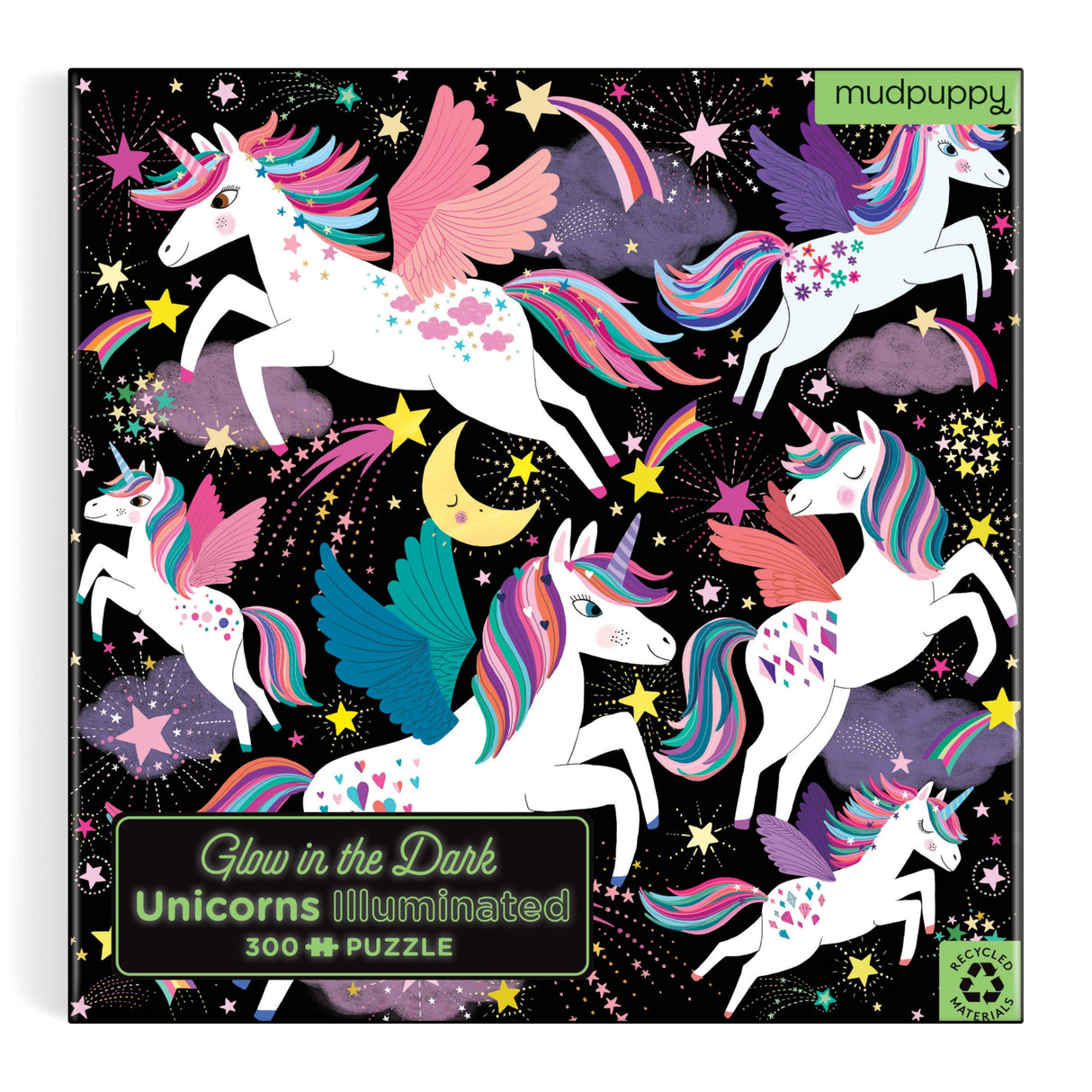 Mudpuppy Unicorns Illuminated 300 Piece Glow in The Dark Family Puzzle, Glow in The Dark Pieces, Whimsical Illustrations; Hours of Challenging Puzzle Fun, 7+ Mudpuppy