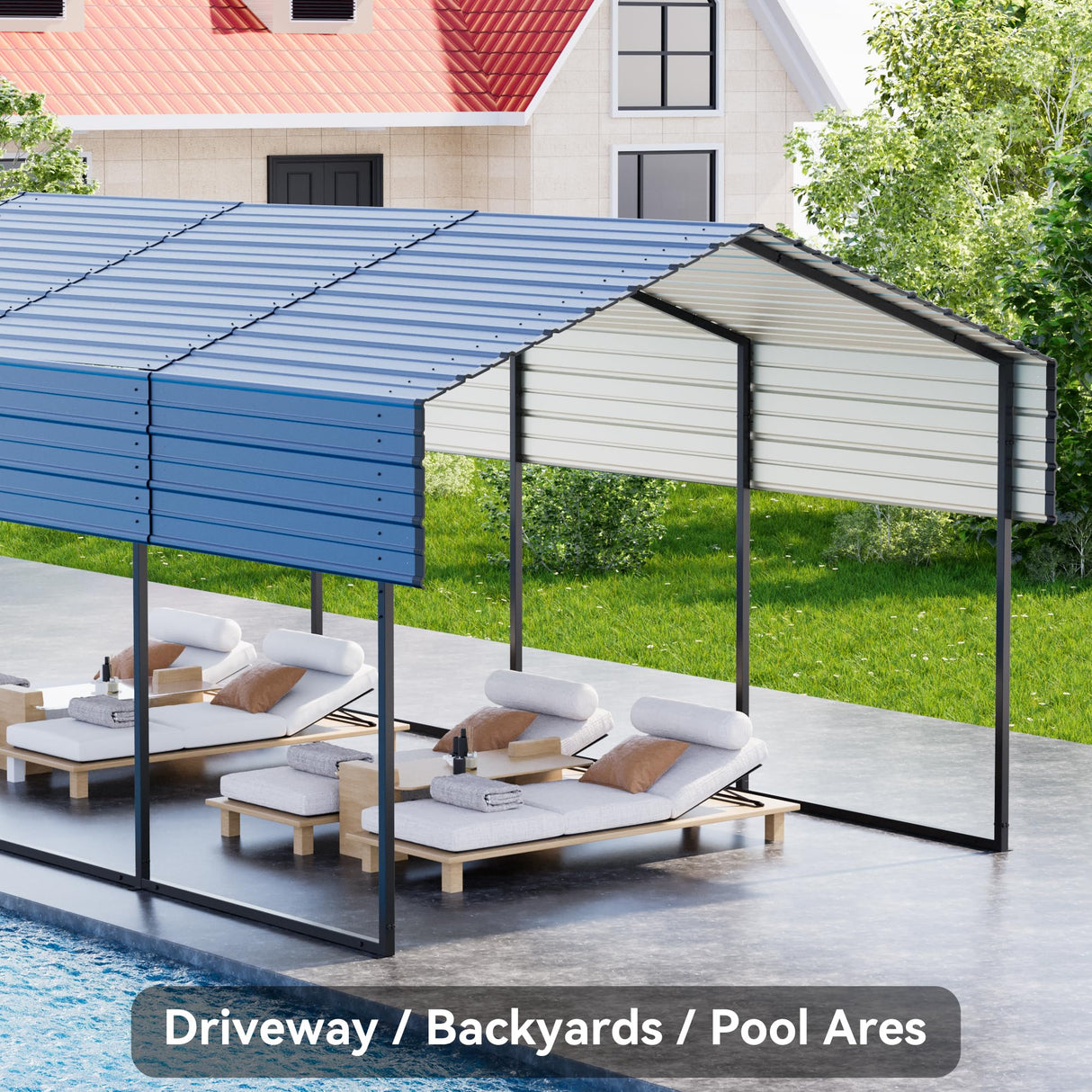 Metal Carport 10'x15'x8.5' Ft Heavy Duty Grey Galvanized Steel Roof Multi-Use Shelter Canopy with Metal Frame, Prefab Carport Garage for Cars, Boats, and Tractors DEYEGELEA