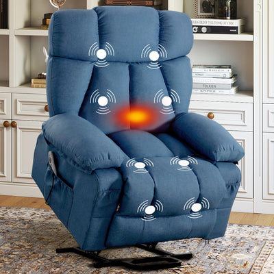 jonpony Power Lift Recliner Chair for Elderly, Lift Chair with Massage and Heat for Living Room, Fabric Electric Recliner Chairs with Side Pockets, USB Charge Port, Blue