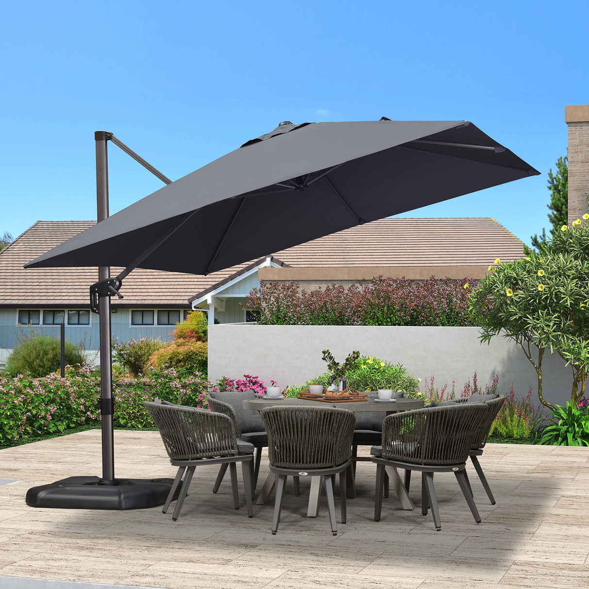 PURPLE LEAF 10 Feet Patio Umbrella Outdoor Cantilever Square Umbrella Aluminum Offset Umbrella with 360-degree Rotation for Garden Deck Pool Patio, Grey PURPLE LEAF
