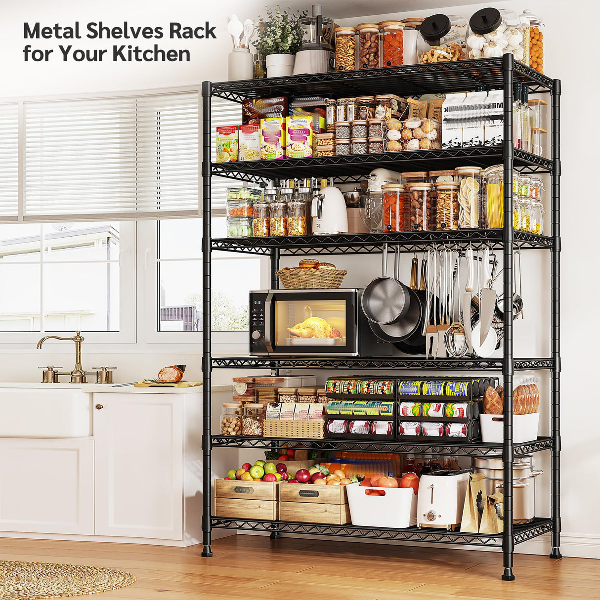 REIBII 75''H Storage Shelves Metal Shelving Unit, 6 Tier Wire Shelving for Pantry Shelves Adjustable 1200LBS Garage Shelving Heavy Duty Storage Rack for Kitchen Garage, 35.4''W*75''H*15.7" D REIBII