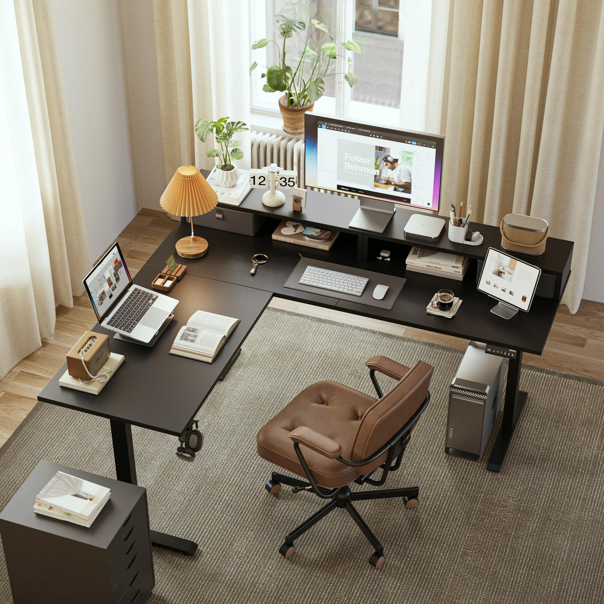 Agilestic L Shaped Electric Standing Desk with 2 Drawers, 63 Inch Ergonomic Adjustable Height Desk with Storage, Corner Desk Sit Stand up Computer Table for Work Office Home, Black Agilestic