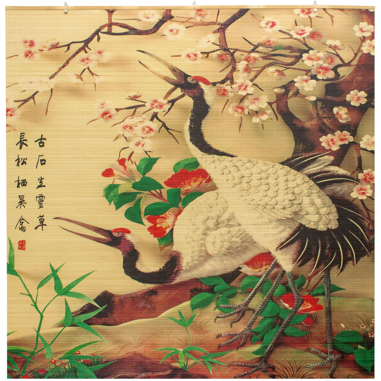 Red Lantern Bamboo Window Shade Blind - Red-Crowned Cranes 72" Wide Red Lantern