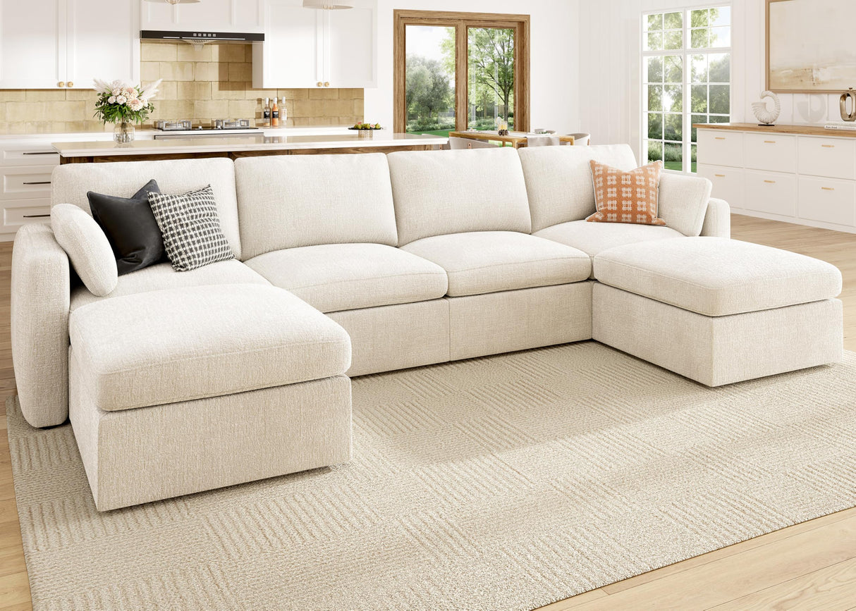 HONBAY Sectional Couch with Storage Seats, Modular Sectional Sofa with Storage Ottoman, U Shaped Sectional Couches for Living Room,Beige HONBAY