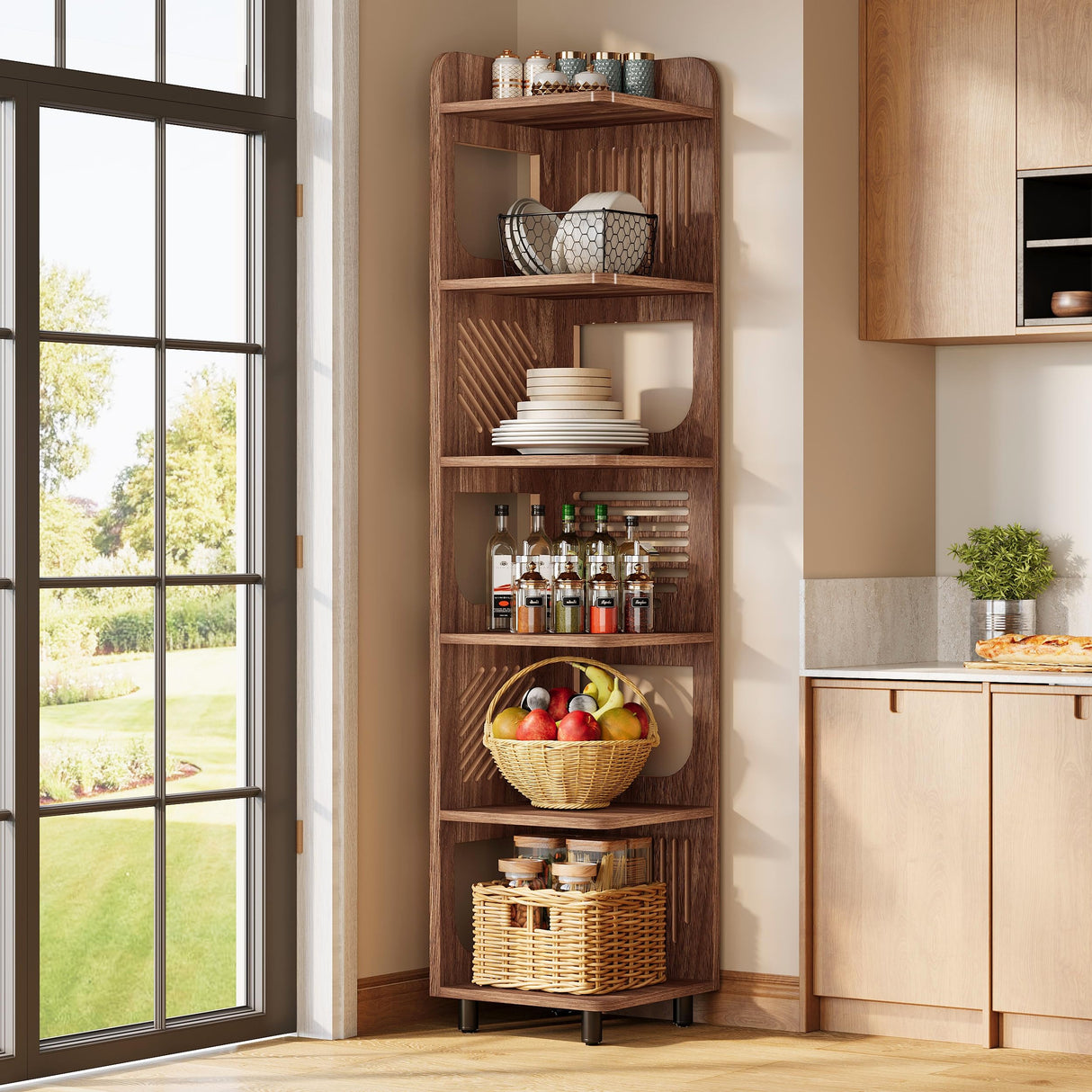 Tribesigns 6-Tier Corner Shelf Stand, 71-Inch Rustic Tall Narrow Corner Bookshelf Bookcase with Storage Rack, Corner Plant Stand Display Shelf Organizer for Living Room, Bedroom, Office Tribesigns