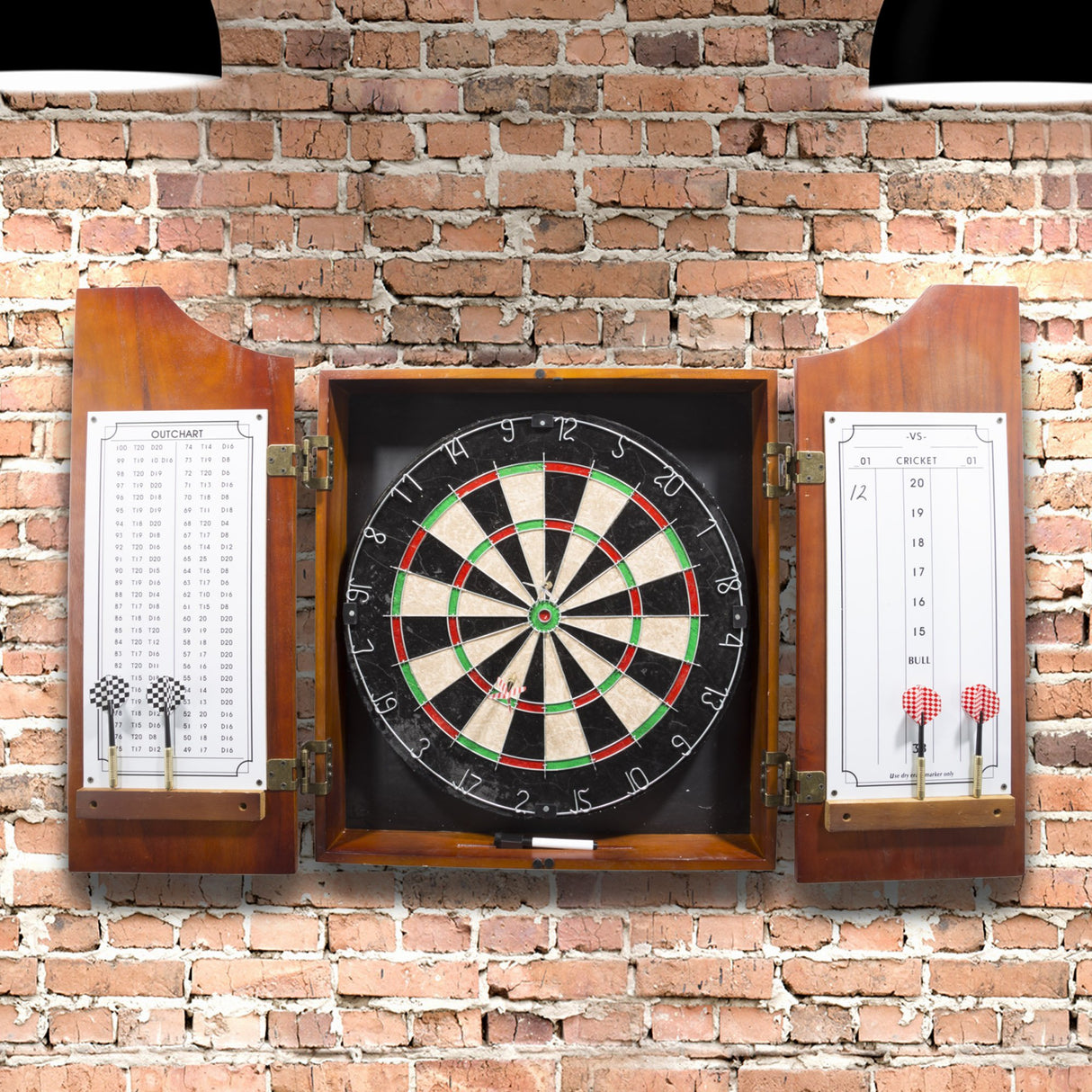 Trademark Games Racks Futons Trademark Games Beveled Wood Dart Cabinet Pro Style Board and Darts, Pine, 3.5 L x 21.5 W 24.75 H US Trademark Poker