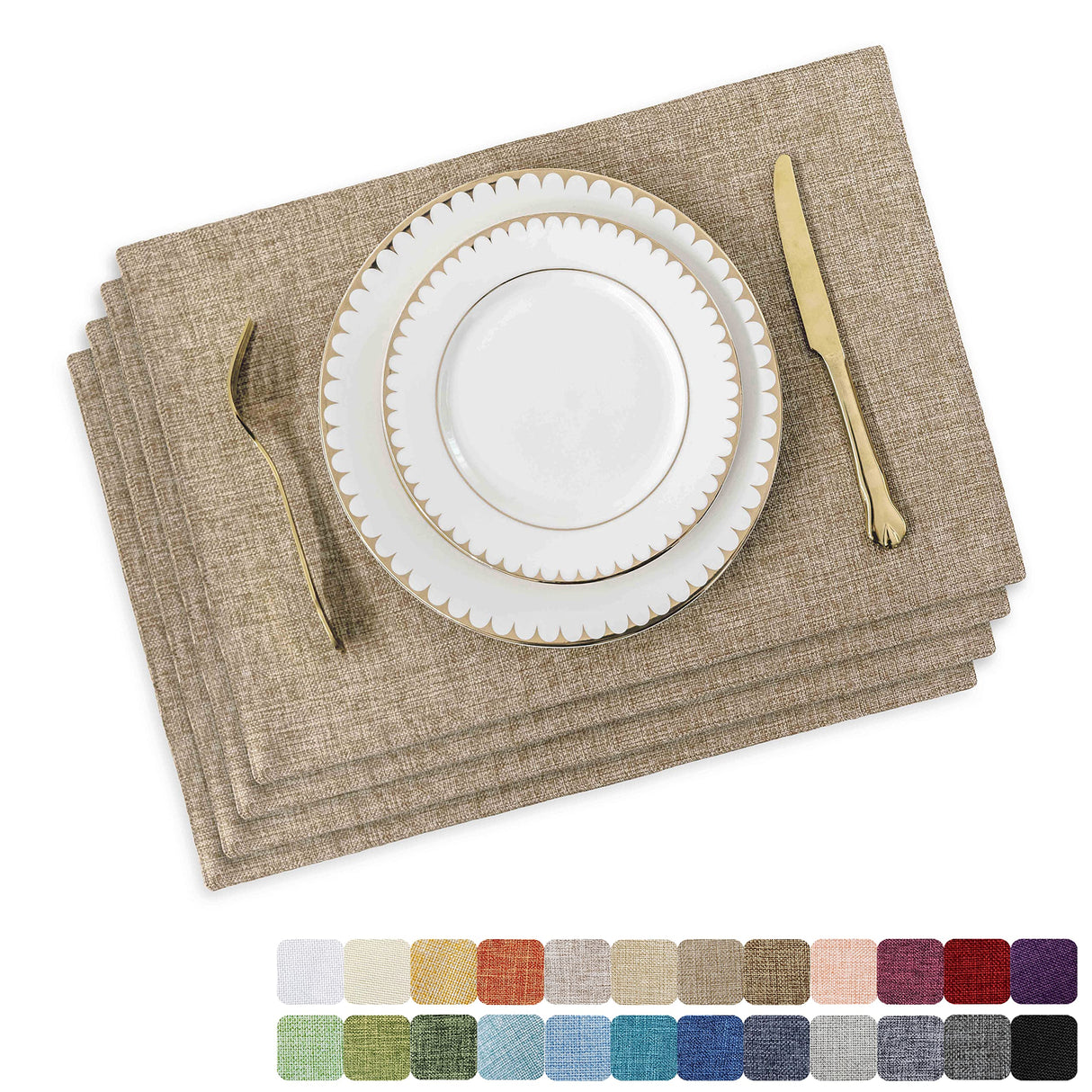 Home Brilliant Linen Placemats Set of 4 Heat Resistant Dining Table Cloth Place Mats Kitchen Table Mats Placemats Table Spring Decor, Natural Linen Home Brilliant