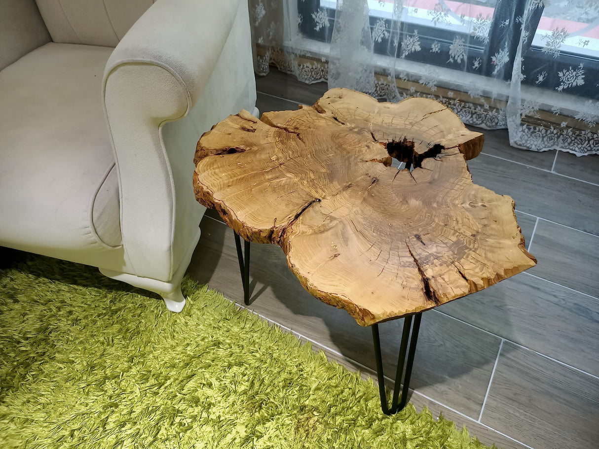 skilled hands Olive Side Table Natural Live Edge end Table 24" Length with Black Legs Rustic Coffee Table Nesting Table l skilled hands