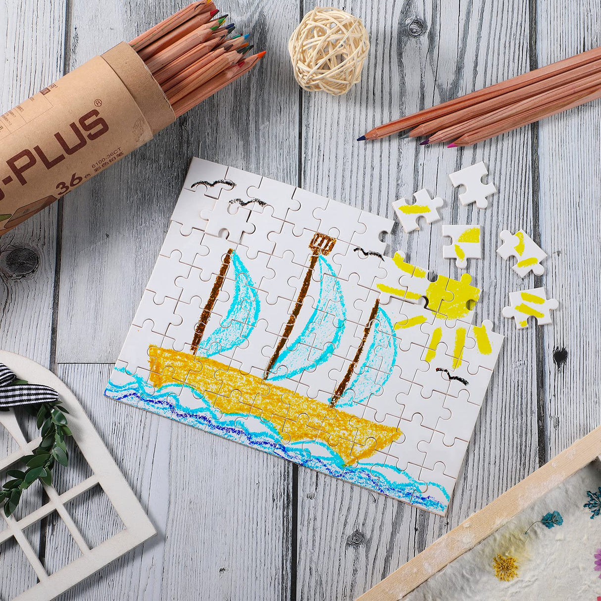 Christmas Blank Jigsaw Puzzle 70 Pieces 0.84 x 0.78 Inch White Blank Puzzle Rectangle Decorating Puzzle for Decorating Boys and Girls Art Activity, Wedding Birthday Party, 5.12 x 3.54 Inches Sumind