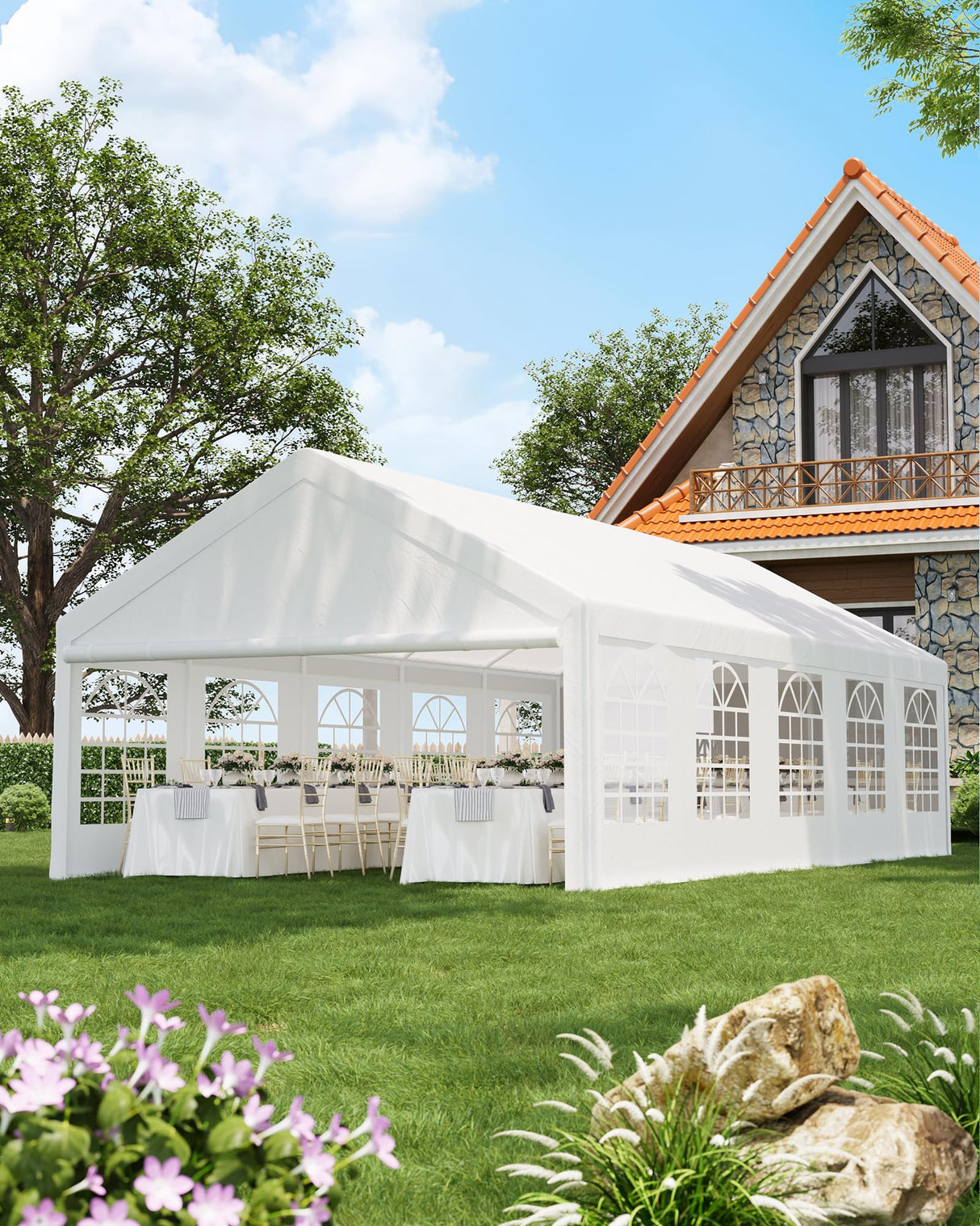 20x40FT Large Party Tent, Heavy Duty Outdoor Event Tent, Wedding Tents with Removable Sidewalls & Church Windows, Carpas para Fiestas with Storage Bags for Parties, Weddings, BBQs, Temporary Shelter ElfinAura