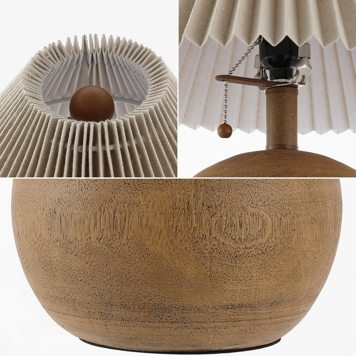 JONATHAN Y JYL1145A Aksel 17.25" Coastal Scandinavian Resin/Iron Sphere LED Table Lamp with Pleated Shade and Pull Chain, Brown Wood Finish/Beige, for Entry Console, Bedroom, Living Room JONATHAN Y
