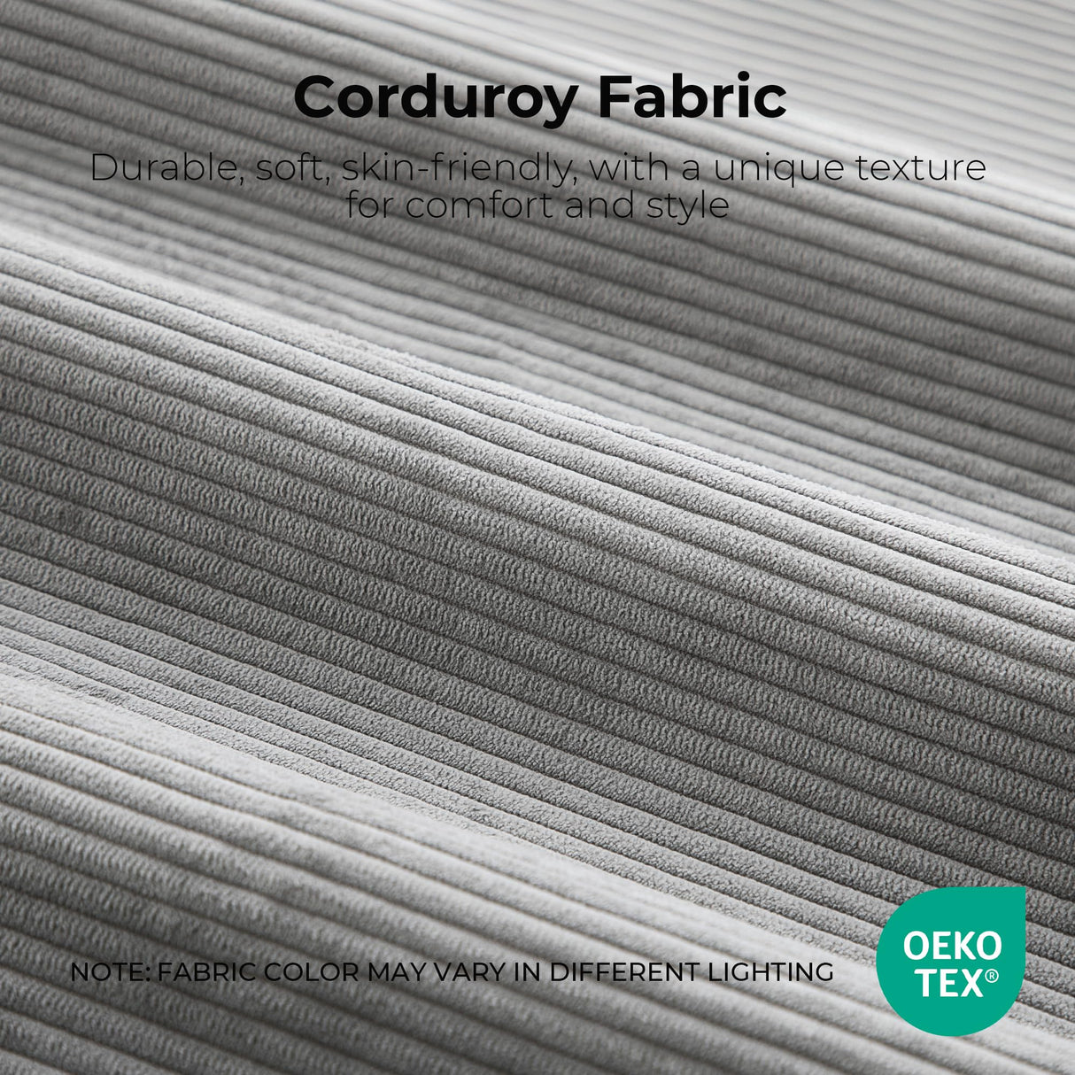 LIKIMIO 118" Modern L-Shaped Modular Sectional Sofa for Living Room, Corduroy Upholstery Grey, Oversized 3-Seater Couch with Deep Seat and Movable Ottoman – No Assembly LIKIMIO