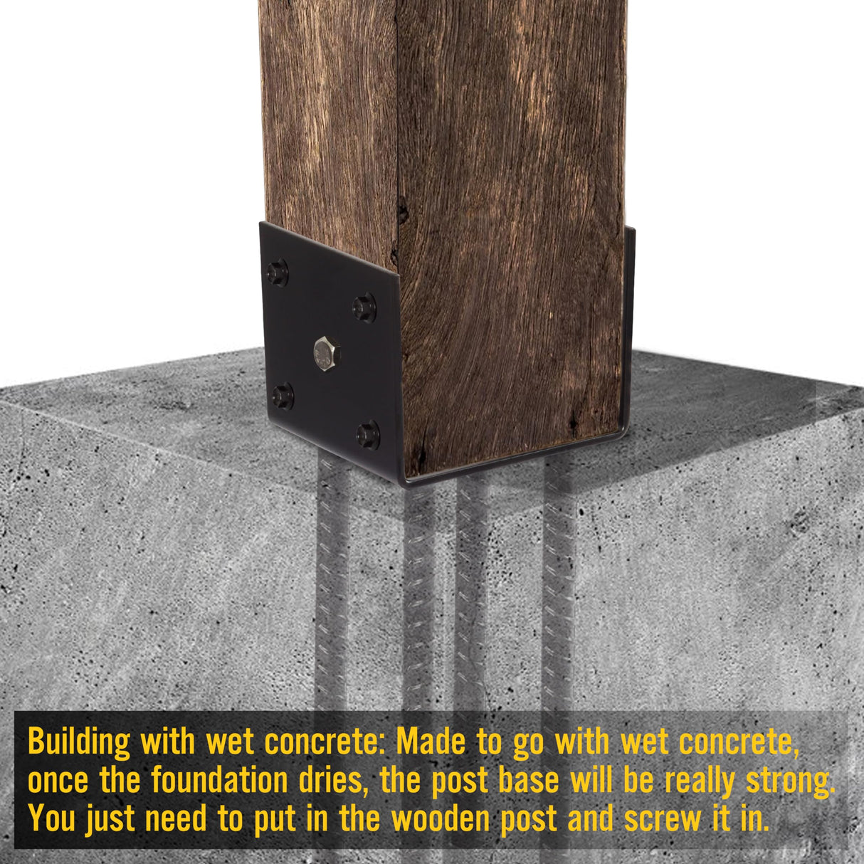 LADECH Fence Post Holder Ground Spike Use for Concrete Deck - Post Base Anchor Metal Black Powder Coated 4 Inches x 4 Inches (Inner Dia 3.5x3.5) 4 Pack LADECH