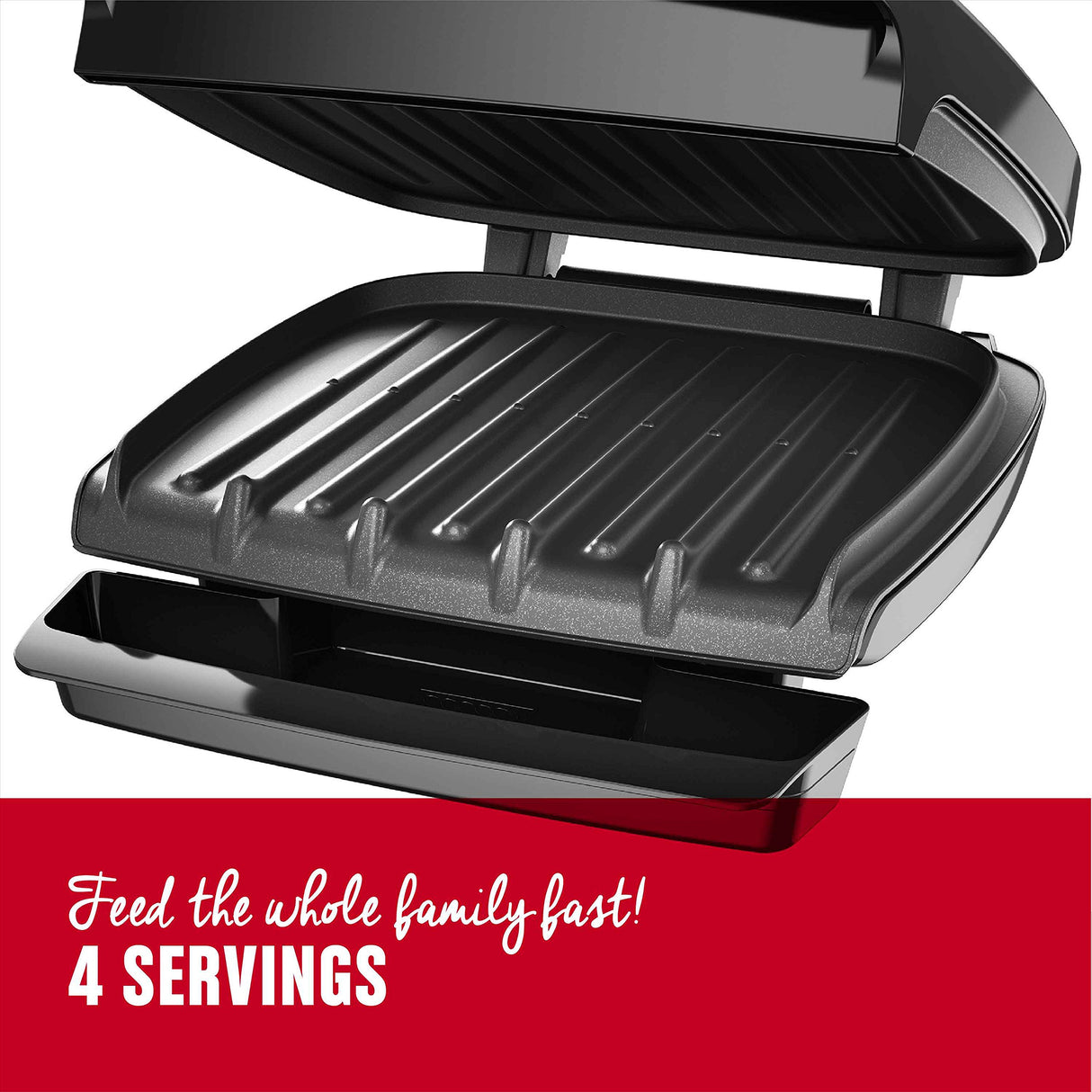George Foreman GR340FB 4-Serving Classic Plate Electric Indoor Grill and Panini Press, Black George Foreman