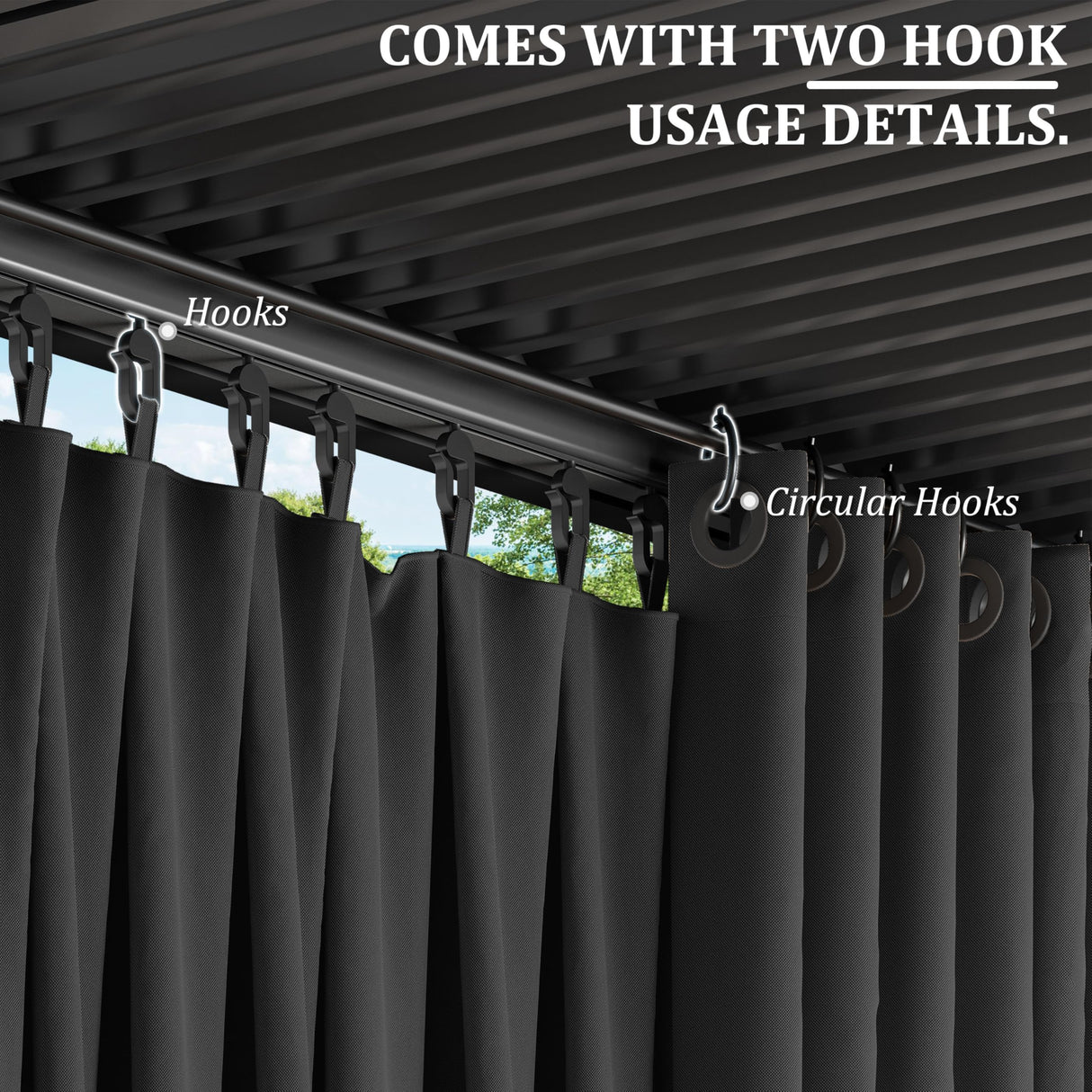 Kimunuk Gazebo Universal Replacement Privacy Curtain,12'X14' Gazebo Outdoor Waterproof Curtains, 4-Panels Sidewall Curtains with Double Zipper for Patio, Garden and Backyard (Only Curtains, Black) Kimunuk