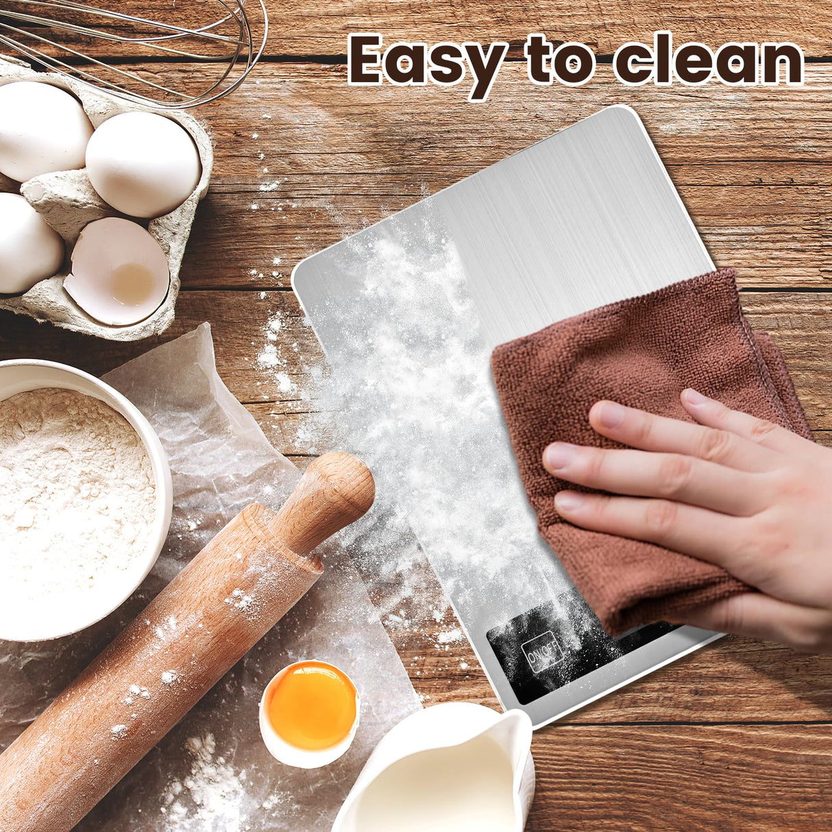 33lb Food Scale, Digital Kitchen Scale Batteries and USB Charging,1g/0.05oz Precise Graduation, Waterproof Stainless Steel with LCD Display Weight Grams and oz for Cooking Baking (Stainless Steel) Deweywei