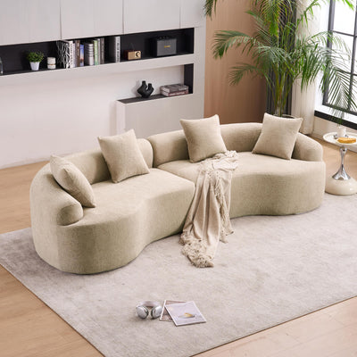 110'' Modern Curved Sofa Sectional, Arc 4-Seater Foam Couch Compressed in-a-Box, Boneless Cloud Couch with Extra-Deep-Wide Seats in Comfortable Chenille, No Assembly, Apricot Taupe