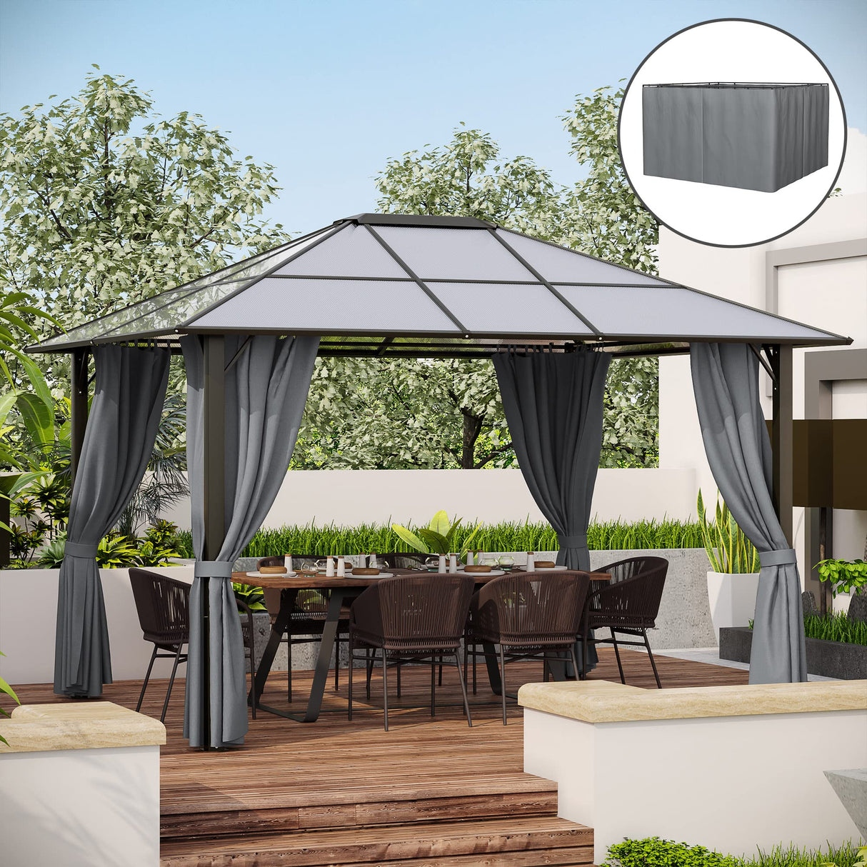 Outsunny 10' x 12' Universal Gazebo Sidewall Set with Panels, Hooks and C-Rings Included for Pergolas and Cabanas, Gray Outsunny