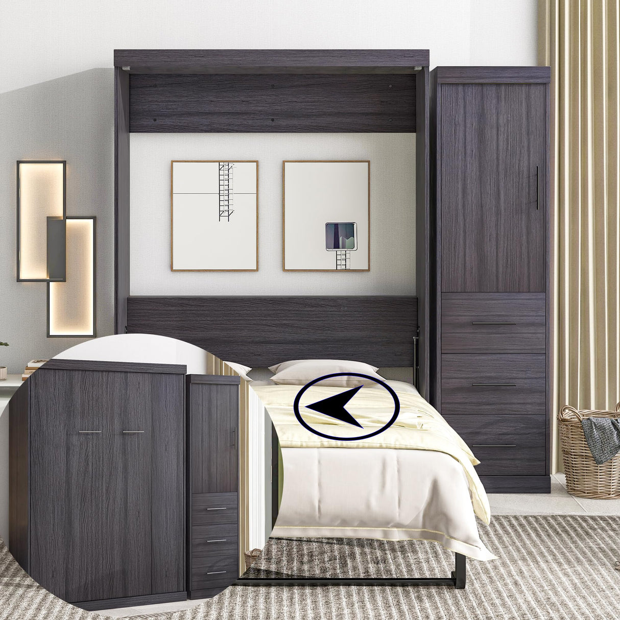 SOFTSEA Full Murphy Bed with Storage Wall Bed Wardrobe for Small Space SOFTSEA