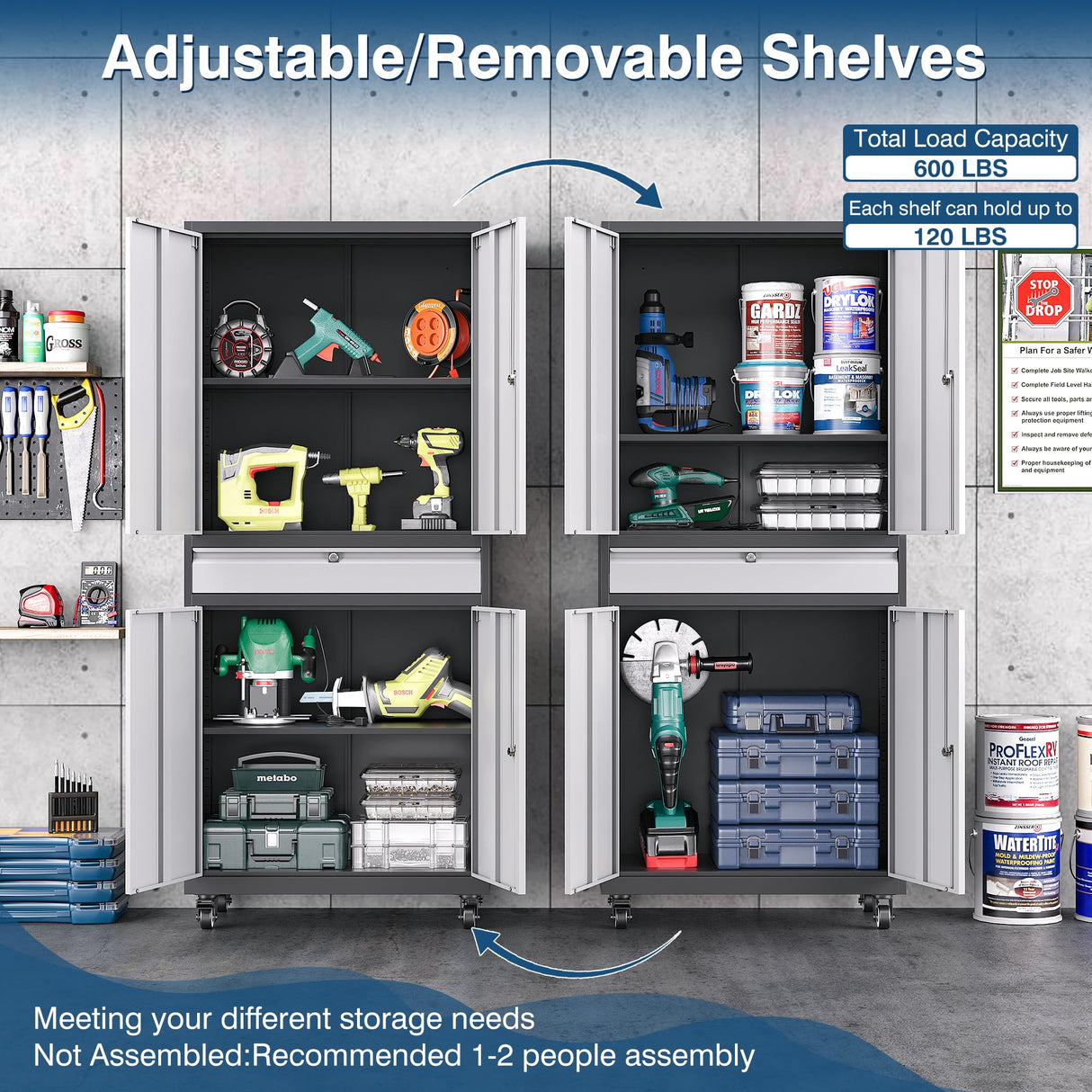 AFAIF Metal Storage Cabinet with Wheels, 73" Tall Garage Rolling Storage Cabinets with Doors and Shelves, Lockable Tool Caninet Steel Locking Cabnets for Home Office, Garage, Pantry AFAIF