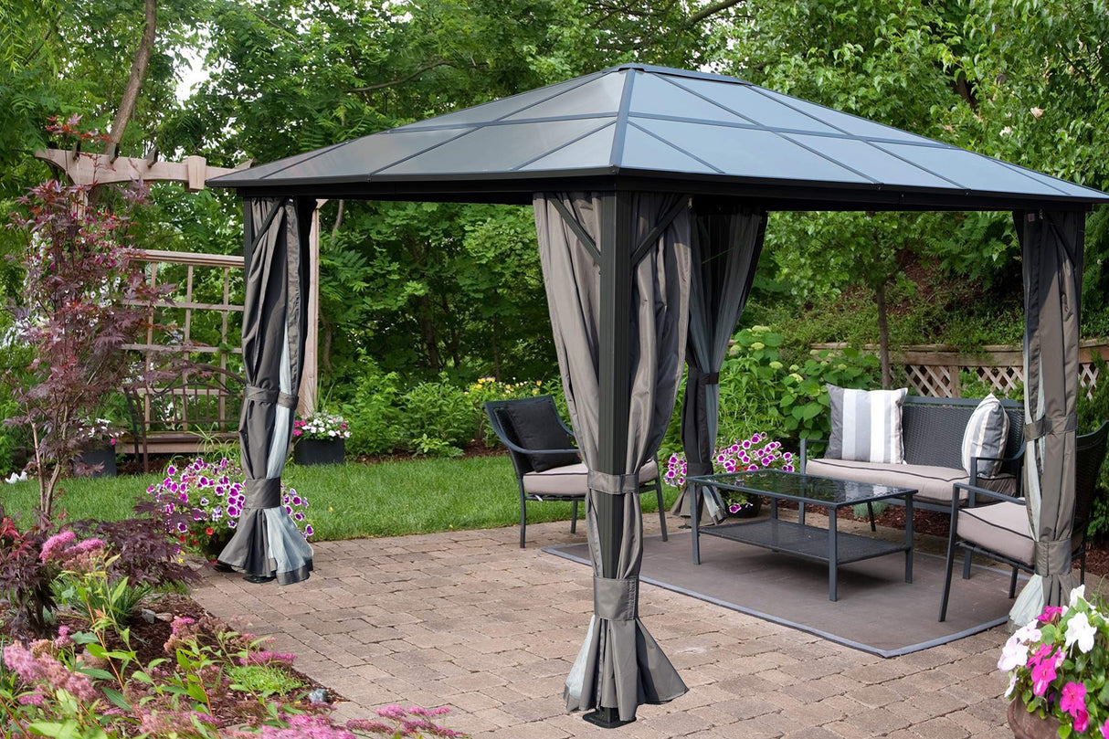 Kozyard Permanent Aluminum Hardtop Gazebo with Composite Polycarbonate Top for Outdoor Patio Lawn and Garden, Curtains and Netting Included (Edward 10ftx12ft) Kozyard