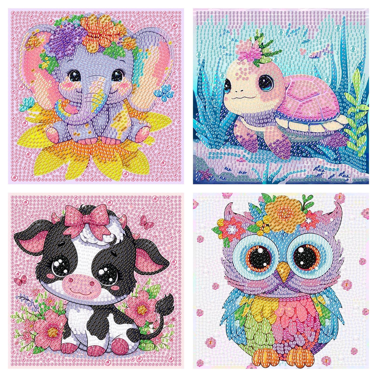 AOSGEDY 4 Pieces Cartoon Diamond Art Kits for Adults, Cute Animals DIY Diamond Art Painting for Adults Beginner, Mosaic Kits 5D Full Round Drill Gem Art for Home Wall Decor Kids 6X6 inch AOSGEDY