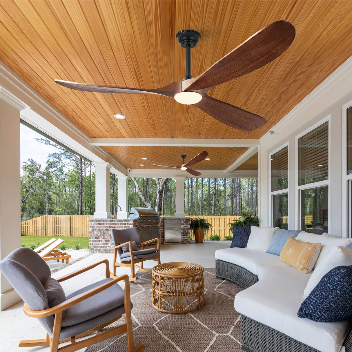 Haipeel 72 Inch Ceiling Fans with Lights, Wood Outdoor Ceiling Fan with Light and Remote Control Propeller Modern Large Ceiling Fans for Patios Gazebo Farmhouse Indoor Quiet High cfm ETL, Dark Walnut Haipeel