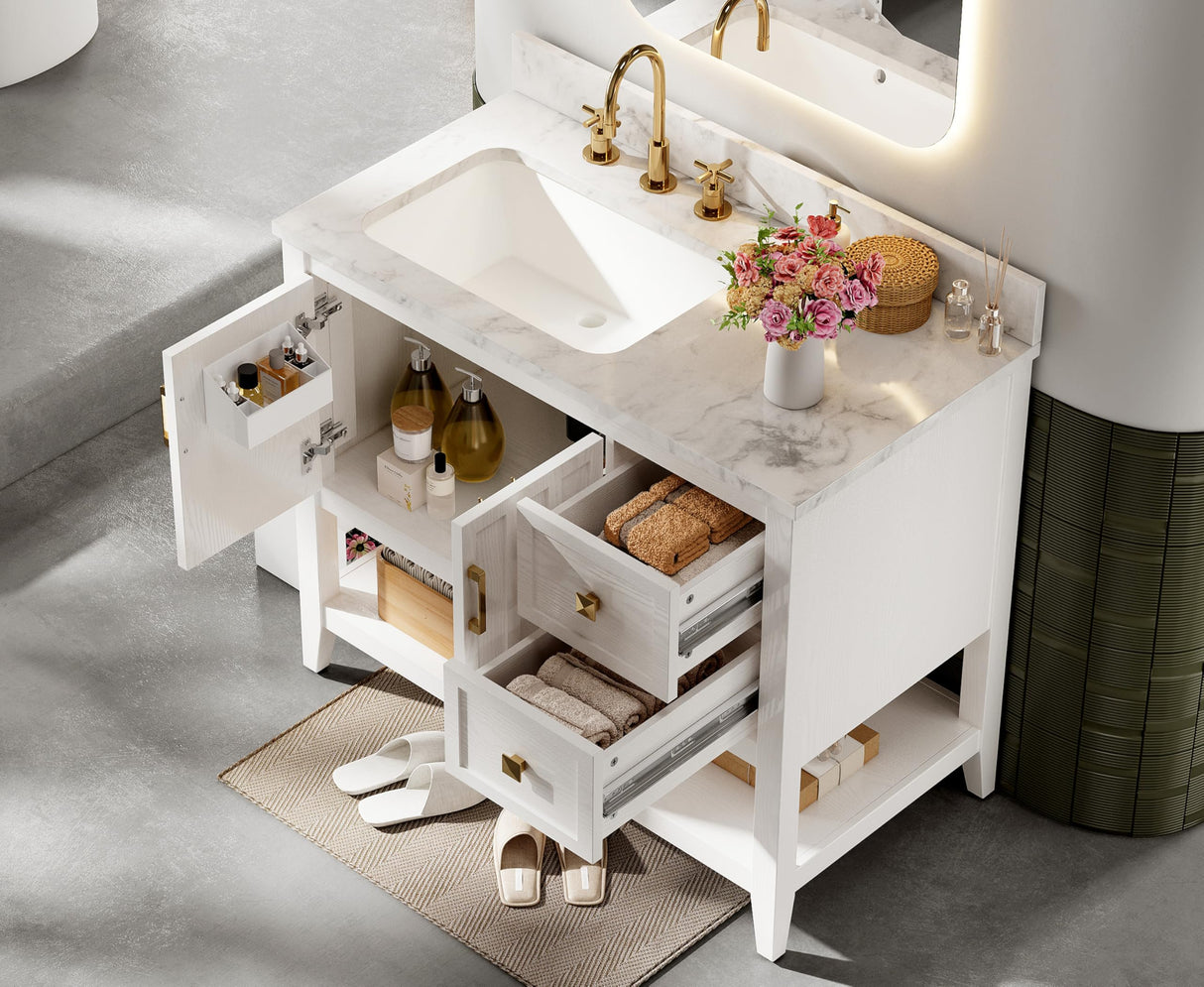 IRONCK Bathroom Vanity with Sink, 36" Farmhouse Bathroom Cabinet with 2 Drawers & Storage for Guest Baths Master Suites or Rental Units IRONCK