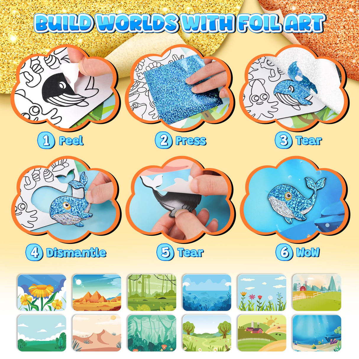 sinceroduct Foil Art Kit for Kids, Foils Arts and Crafts for Kids Age 4-8,Travel Toys Supplies,Foil-Foam Stickers,Birthday Gifts for Boys & Girls,Mess Free Coloring Card Set. sinceroduct