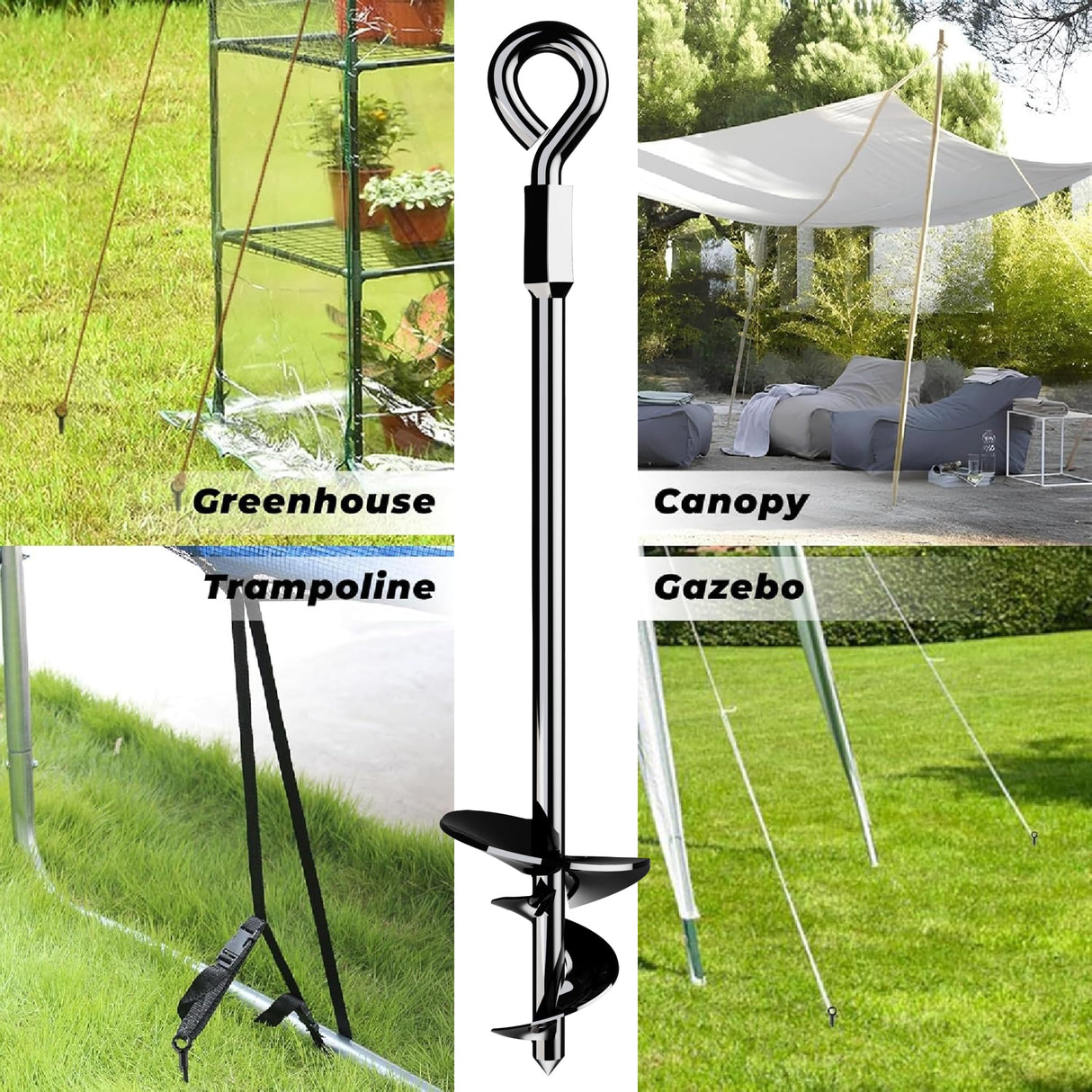 15'' Ground Anchors Screw-in - Heavy Duty for High Winds -Ground Stakes - Earth Anchors for Sheds, Swing Sets, Tents, Trampolines, Gazebos, Carports, and Hurricane Tie-Downs K-Brands