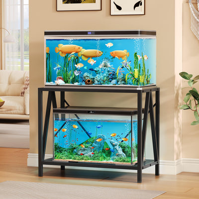 DWVO 10-40 Gallon Fish Tank Stand, Aquarium Stand with 2-Tier Storage Shelf, Heavy Duty Reptile Breeder Turtle Tank Terrarium Rack Table for Home Office, Black, W-Shape