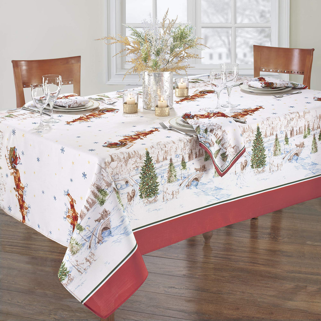 Elrene Home Fashions Santa Snowy Sleighride Wrinkle Resistant Holiday/Christmas Tablecloth, 60"X120", Rectangle Elrene