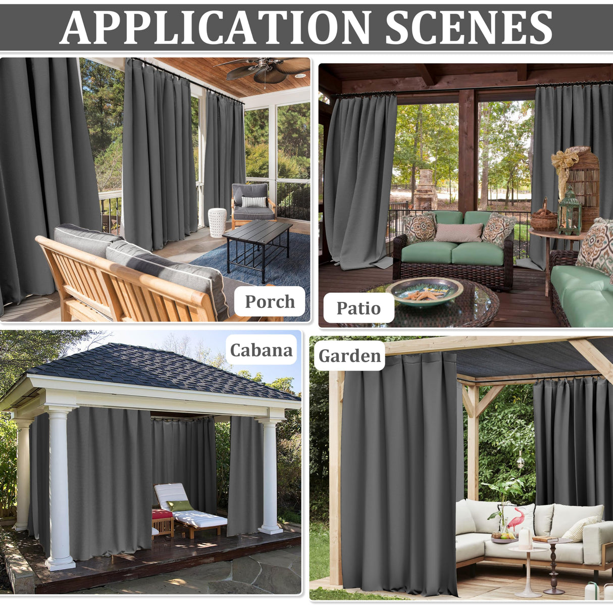 Kimunuk Gazebo Universal Replacement Privacy Curtain,12'X16' Gazebo Outdoor Waterproof Curtains, 4-Panels Sidewall Curtains with Double Zipper for Patio, Garden and Backyard (Only Curtains, Grey) Kimunuk
