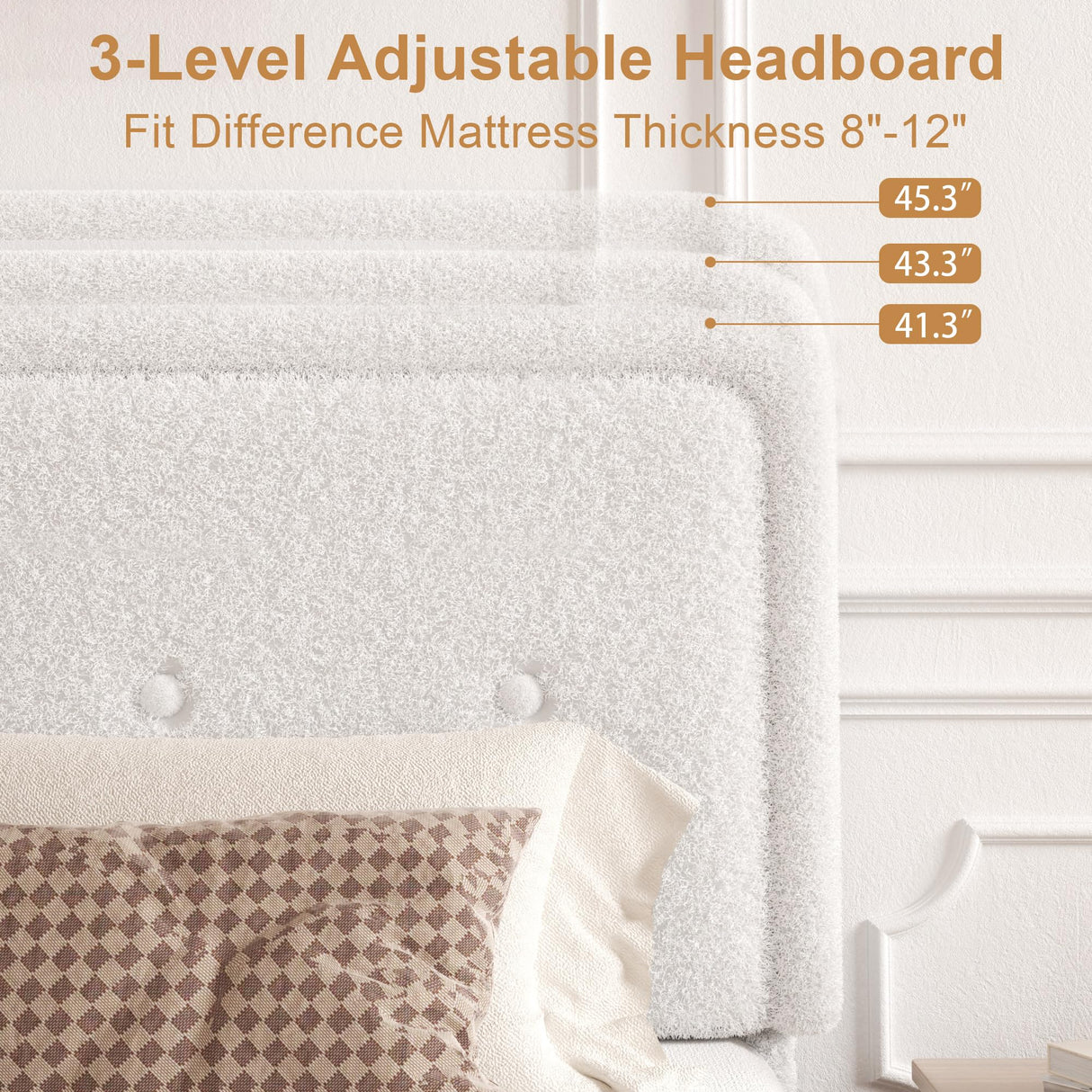 viplov King Size Boucle Bed Frame, Upholstered Platform Bed Frame with Adjustable Headboard, Anti-Collision Soft Rounded Corners, No Box Spring Needed, Easy Assembly, Noise Free, White viplov