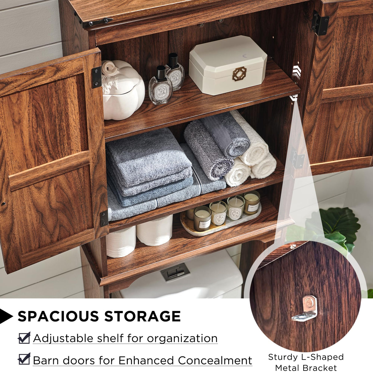 ACCOHOHO Over The Toilet Storage Cabinet, Farmhouse Bathroom Cabinet with Adjustable Shelf & Barn Door, 67" Tall Over The Toilet Shelf, Brown ACCOHOHO