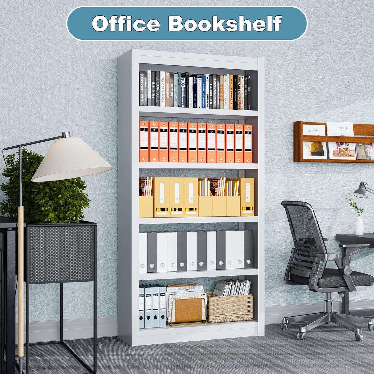 LyAosdFu Bookcase, 5-Shelf Industrial Bookshelf, Large Storage Space, Adjustable Bookshelves, Perfect for Living Room, Home Office, Garage, Ideal for WFH Essentials & Home Office Upgrade LyAosdFu