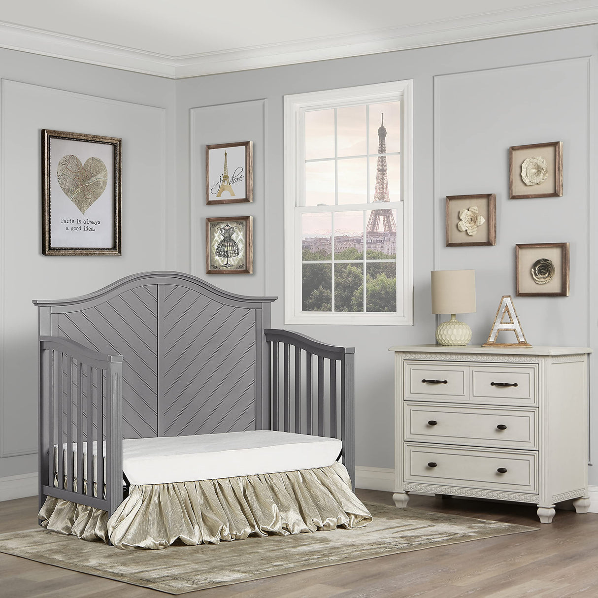 Dream On Me Ella 5-in-1 Full Size Convertible Crib in Storm Grey, Greenguard Gold Certified Dream On Me