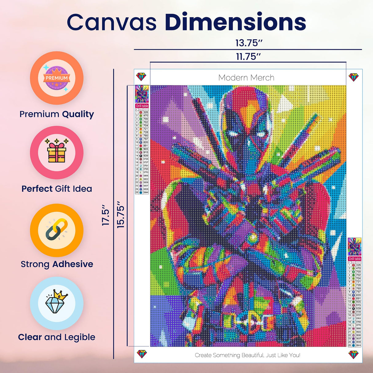 Modern Merch Marvel Diamond Art Kits for Adults, Deadpool 5D Diamond Painting for Adults, DIY Deadpool Wall Art Marvel Cross Stitch Gem Art, Full Round Drill 12x16in Modern Merch