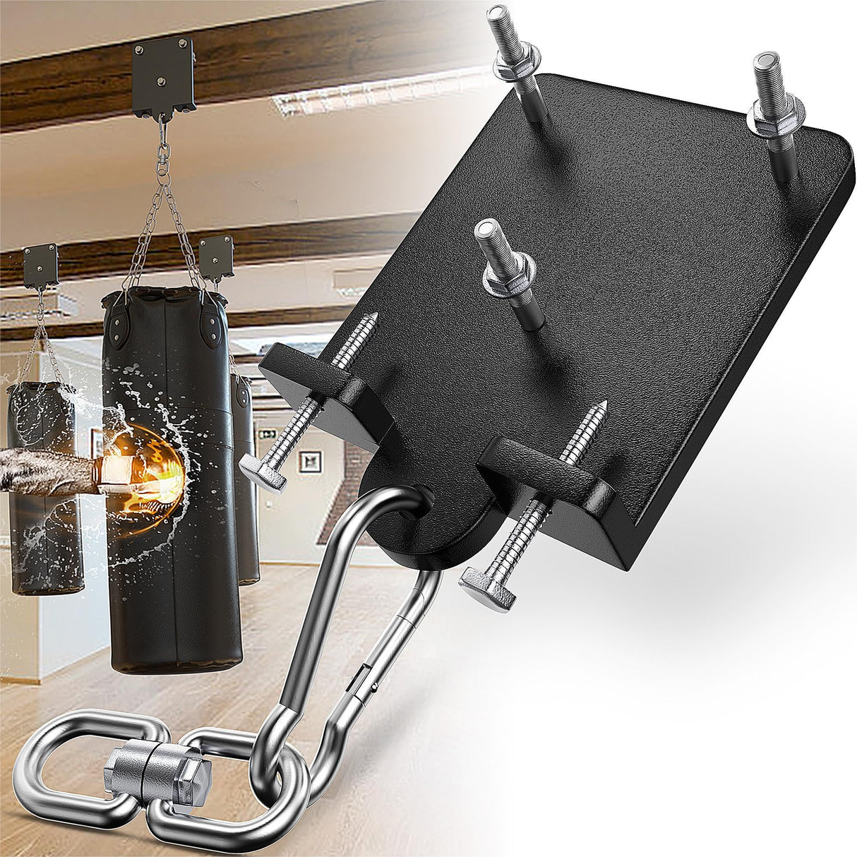 1200lb Heavy Punching Boxing Bag Hanger, 360° Beam Punching Bag Hanger, Rafter Heavy Bag Mount Hook, Punching Bag Mounting Bracket, Rotation Wall Ceiling Mount Bracket for Muay Thai,Yoga Swing,Hammock AIYOTAR