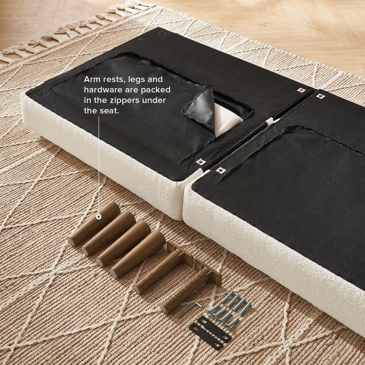 mopio Aaron Couch, Small Sofa, Futon, Sofa Bed, Sleeper Sofa, Loveseat, Mid Century Modern Futon Couch, Sofa Cama, Couches for Living Room, Bedroom (Pearl White, Boucle) mopio