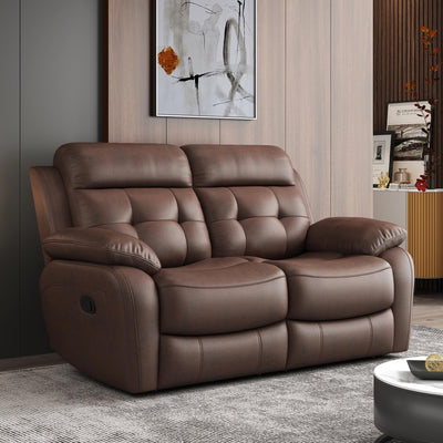 Msutree Loveseat Recliner Sofa, Oversized 2 Seater Reclining Loveseat Chair, Top Grain Leather Manual Recliner Sofa, Brown Modern Double Seater Couch for Living Room