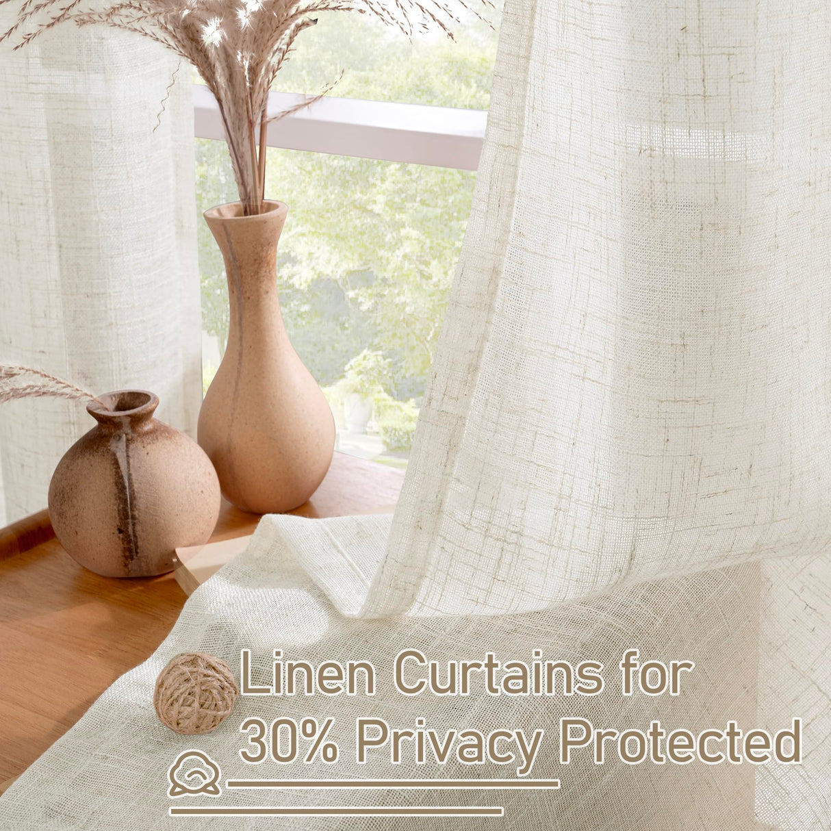 LAMIT Natural Ivory Linen Semi Sheer Curtains 84 inch Length, Cream Light Filtering Soft Thick Neutral Living Room Drapes with Bronze Grommet for Bedroom/Farmhouse, 2 Panels, 52 x 84 Inch LAMIT